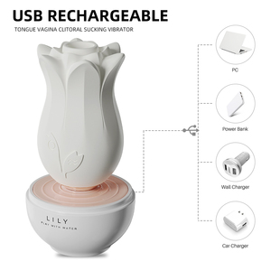 Vibrador de rosa de lirio, estimulador de clítoris, ventosa, Vaginal lamiendo, masaje de senos, juguete sexual rosa para masturbación lésbica femenina - Product Image 3