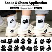 Lot de 16 écussons thermocollants chat noir pour vêtements, chapeaux, sacs, chaussures, chaussettes, pour cadeaux DIY, activités commerciales, décoration, uniformes