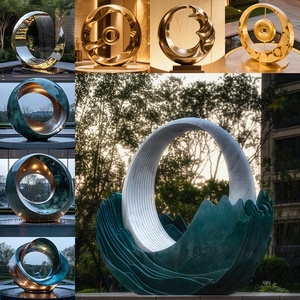 Escultura de Anillo de Acero Inoxidable Personalizada, Superficie de Espejo Abstracta, Escena Acuática Luminosa, Proyectos Comerciales para Exteriores, Entrada, Piso - Product Image 6