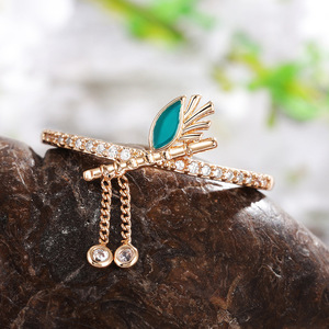 F708 Women's 18K Solid Gold <b>Diamond</b> <b>Bracelet</b> With Green Enamel Leaf Design Everyday Wear Round Brilliant Cut Natural <b>Diamonds</b> - Product Image 3