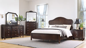 Modern Dark Brown Wood Bedroom Furniture Set - Sleigh Bed Dresser <b>Nightstand</b> & Chest with Circular Hardware Classic Contemporary - Product Image 6