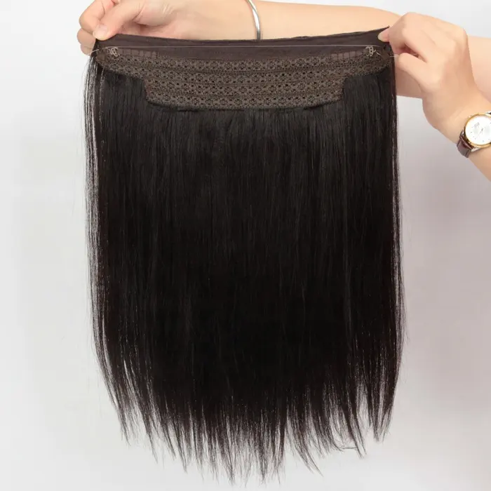 Top Quality Indian Temple Hair Halo , Invisible Yaki Halo Hair Extensions Remy Hair