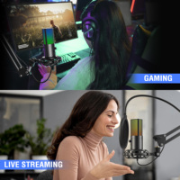 Microphone à condensateur professionnel T669 PRO pour studio YouTube, enregistrement, gaming RGB, avec bras articulé filaire