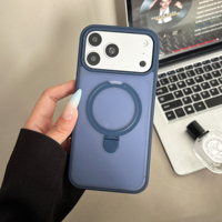 Étui de téléphone portable en TPU+PC magnétique invisible de couleur unie pour 17/16/15 Pro Max, antichoc, anti-empreintes digitales, avec support