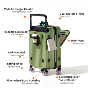 Valise moderne multifonctionnelle avec design de <span class=keywords><strong>trolley</strong></span> à barre large, porte-gobelet, crochet, bagages en PC, roues pivotantes transparentes, portable - Product Image 3