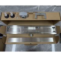 Siphon de sol linéaire anti-odeur pour salle de bain, en acier inoxydable, avec drain horizontal et filtre à cheveux