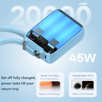 Cargador de Viaje 3 en 1 de 45W con Carga Rápida y Cable Integrado, Batería Externa Portátil de 20000mAh para iPhone 17 Pro Max