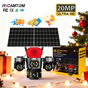 Caméra solaire Rscamtom 20MP AOV à quatre objectifs, détection de mouvement 360°, suivi humain, alarme, vision nocturne couleur, audio bidirectionnel, IP66 - Product Image 1