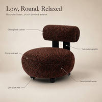 Fauteuil d'appoint en tissu rustique avec dossier cylindrique et tissu à motifs, siège rond, fauteuil bas pour la maison