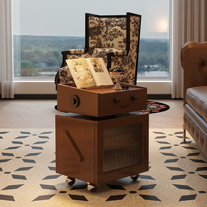 Mesita de noche móvil moderna personalizada con cajón y armario de almacenamiento, mesita de noche de madera maciza con ruedas para dormitorio y sala de estar - Product Image 2