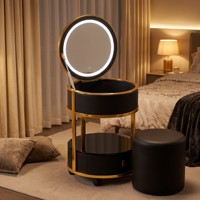 Coiffeuse moderne pour chambre d'hôtel/appartement, en acier inoxydable et pin, avec panneau mélaminé et miroir éclairé LED 3 couleurs