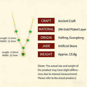 Collier luxueux et élégant en jadeite naturelle de qualité A, plaqué or 24 carats, style rétro - un cadeau idéal pour les anniversaires et les relations amoureuses - Product Image 5