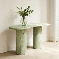 Table à manger en marbre travertin italien de qualité supérieure Dream Home, table en pierre naturelle sculpturale à cannelures avec plateau irrégulier