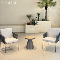 Chaise de jardin en métal avec accoudoirs en corde et coussins pour terrasse extérieure et café
