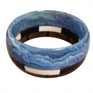 Bracelet jonc de luxe en résine et bois, incrustation de résine bleue, motif géométrique, style vintage fantaisie, bijoux de mode unisexe pour femme - Product Image 4