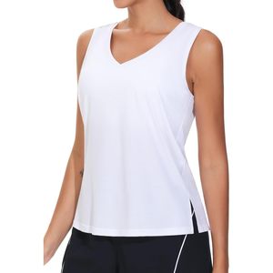 FOXA Camiseta sin mangas con cuello en V para mujer, elástica, holgada, de secado rápido, para yoga, con abertura lateral - Product Image 1