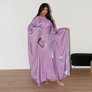 Robe Longue D'Été Élégante Col <span class=keywords><strong>V</strong></span> pour Femmes Musulmanes Afghanes Moyen-Orient Manches Longues Soie Brillante Satin Style Abaya Décontracté - Product Image 5