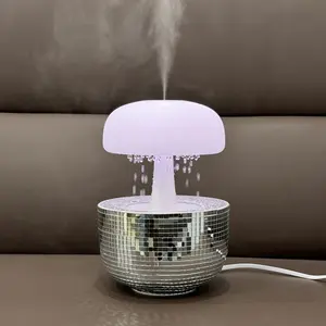 新型玻璃马赛克精油冷雾滴水蘑菇雨空气加湿器电动芳香扩散器带可调发光二极管