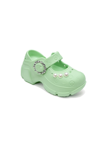 Zoccoli con Plateau e Perle Stile Mary Jane Estivi con Punta Chiusa Morbidi Leggeri in Plastica per Donne e Ragazze Taglia 22 Verde - Product Image 1