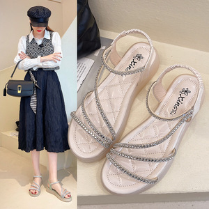 Nuevas Sandalias de Mujer de Verano con Punta Cuadrada y Puntera de Acero, Ligeras, de Una Sola Tira, Sin Cordones, Sexys, Casuales, de Playa, con Suela Plana Grande - Product Image 4