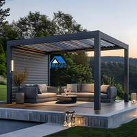 Pergola extérieure intelligente en aluminium avec porte coulissante en verre, imperméable, pour cour, pavillon, gazebo, pour le loisir sur la terrasse