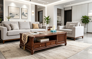 Traditional Wood Coffee Table with Storage Drawers and Shelf Modern Design Multi-Purpose Living Room Furniture - Product Image 6