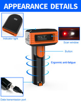 Lector de código de barras QR 1D 2D con cable de mano, escáner de código de barras láser inalámbrico para recibo, caja registradora, Banco de inventario