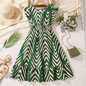 Vestido de fiesta de moda europeo-americano, elegante vestido corto con cuello redondo y mangas con volantes para mujer, cómodo vestido informal azul de verano. - Product Image 5