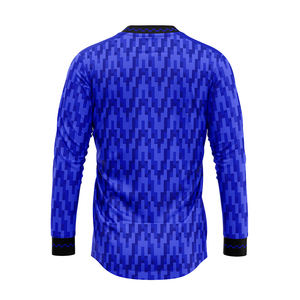 เสื้อฟุตบอลคอวีสีน้ำเงินสไตล์เรโทร 100% โพลีเอสเตอร์ รับสกรีนชื่อทีมและหมายเลข ระบายอากาศดี ดีไซน์วินเทจ สำหรับกีฬาผู้ชาย - Product Image 2