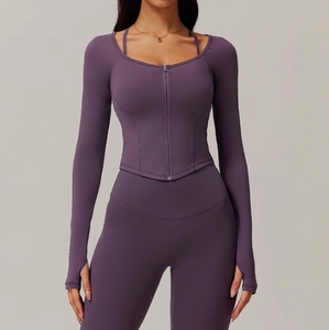 Custom Fitting Running Long Sleeved Sports <b>Jacket</b> Quick Drying Zipper Tight for Women's Fitness Nude <b>Yoga</b> Suit Top - Product Image 5