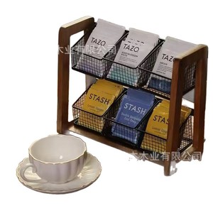 Organizador de Bolsitas de Té de Madera, 2 Niveles, Madera Sólida, Organizador de Escritorio de Oficina, Color Retro, Tipo Rectangular Vertical - Product Image 5