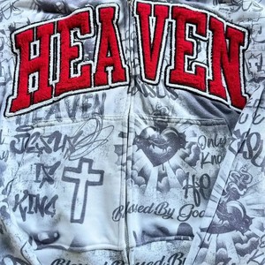 Thick Cotton French Terry Heavy Fleece Heayvweight 100% Cotton Dtg Custom All Over Print Flared Jogger Pants and Hoodie <b>Set</b> - Product Image 3