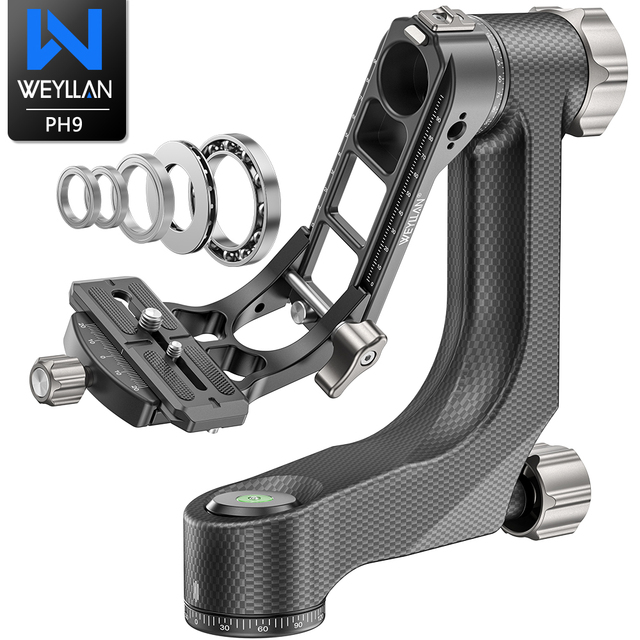 WEYLLAN PH9 Gimbal Tripod Head Carbon Heavy Duty Gimbal Stabilizer for Camera Telescope Load 20KG, Full Bearing Structure L798