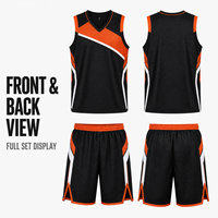 Seragam Basket Pria Geometris Hitam Oranye Kustom, Set Jersey dan Celana Pendek Jaring Sarang Lebah untuk Turnamen Basket Profesional