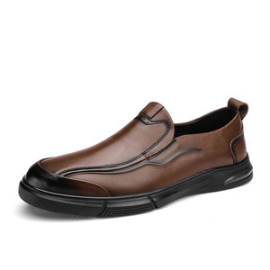 Chaussures en cuir pour hommes, nouveau style automne, chaussures décontractées pour affaires, cuir véritable, semelle souple, respirantes, chaussures à enfiler pour la marche - Product Image 1