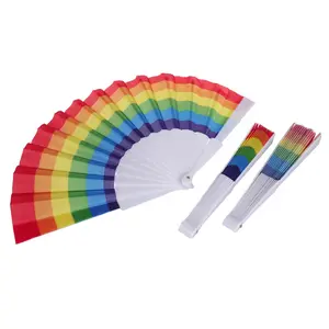 Stock Cheap Small LGBTQIA Rainbow Pride Foldable Hand Fan For Gift