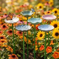 Abreuvoir en céramique abeille et papillon 50 cm – Station d'ensemencement pour jardin, patio extérieur, pelouse et parterre de fleurs