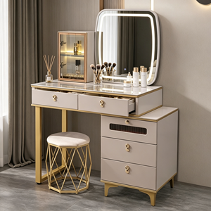 Modern Makeup <b>Vanity</b> With <b>Lighted</b> Mirror Storage Drawers And Cabinet Bedroom Dressing Table With Stool - Product Image 4