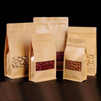 En stock, sac plat en papier kraft thermoscellable avec fermeture éclair, sacs réutilisables pour le stockage des aliments, sachet pour les collations, les grains de café, les épices