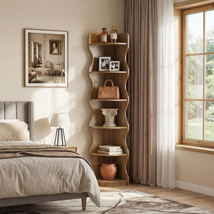 <strong>Tall</strong> <strong>Narrow</strong> 6-Tier Corner Storage <strong>Shelf</strong>, Rustic Bookcase for Living Room &amp; Small Spaces - Product Image 3