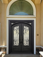 Porte d'entrée extérieure en fer forgé et verre SUNZION, design postmoderne pour maisons et villas, prix d'usine, vente en gros