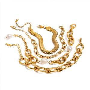 Bracelet minimaliste anti-ternissement en acier inoxydable de luxe avec chaîne fine et perles pour femme - Product Image 5