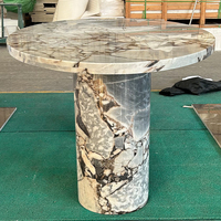 Nouveau design de mobilier de salle à manger personnalisé Table à manger ovale ronde en pierre naturelle et marbre bleu Calacatta de luxe avec 2 pieds