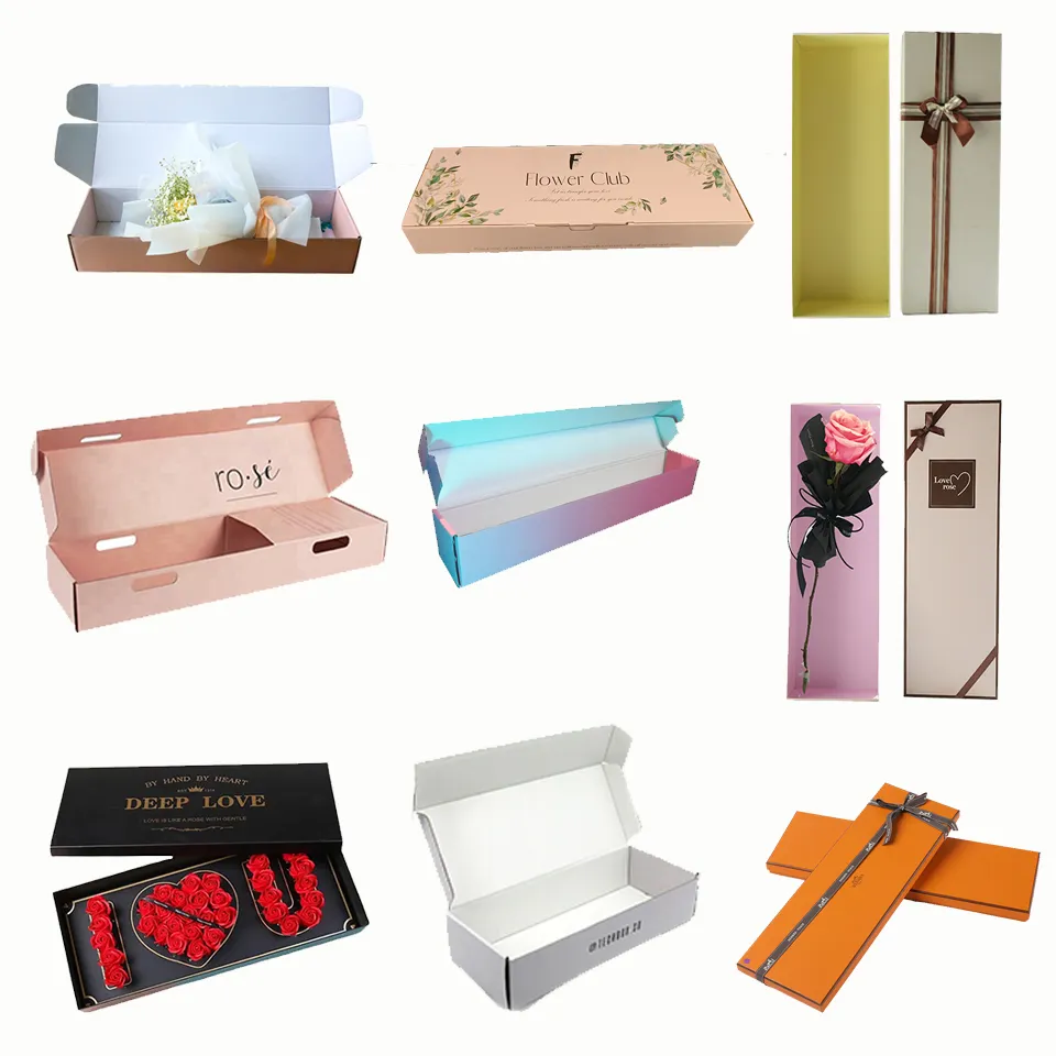 Упаковочная почтовая коробка, индивидуальный длинный дизайн, бумажная Роскошная подарочная упаковочная коробка с цветами