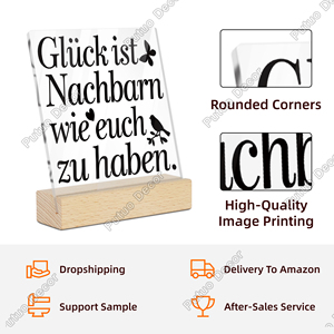 Support d'affichage rectangulaire en acrylique personnalisé avec base en bois pour la décoration de la <span class=keywords><strong>maison</strong></span>, idée cadeau parfaite - Product Image 2