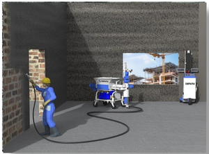 DERUTU DM-Mix Pompe de pulvérisation à double mélange motorisée pour mortier de construction et poudre sèche de gypse 5,5 kW Trémie 100 L - Product Image 5