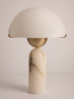 SH STONE Design moderne Base de lampe en marbre Pivoine polie Table de chevet champignon vert avec abat-jour blanc pour la décoration de la villa