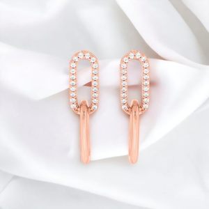 Solid Gold 0.16 Carat F-G/VS Round Lab Grown <b>Diamond</b> Paperclip <b>Dangle</b> <b>Earrings</b> - Product Image 3