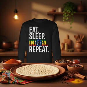 Maglietta a maniche lunghe Eat Sleep Injera Repeat per gli amanti del pane arrotolato - Product Image 3
