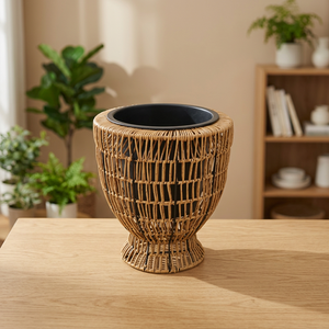 New Design <b>Plastic</b> Flower <b>Pot</b> With Black Inner <b>Pot</b> Rustic Design Indoor <b>Plant</b> Container Circular Weave Pattern - Product Image 6